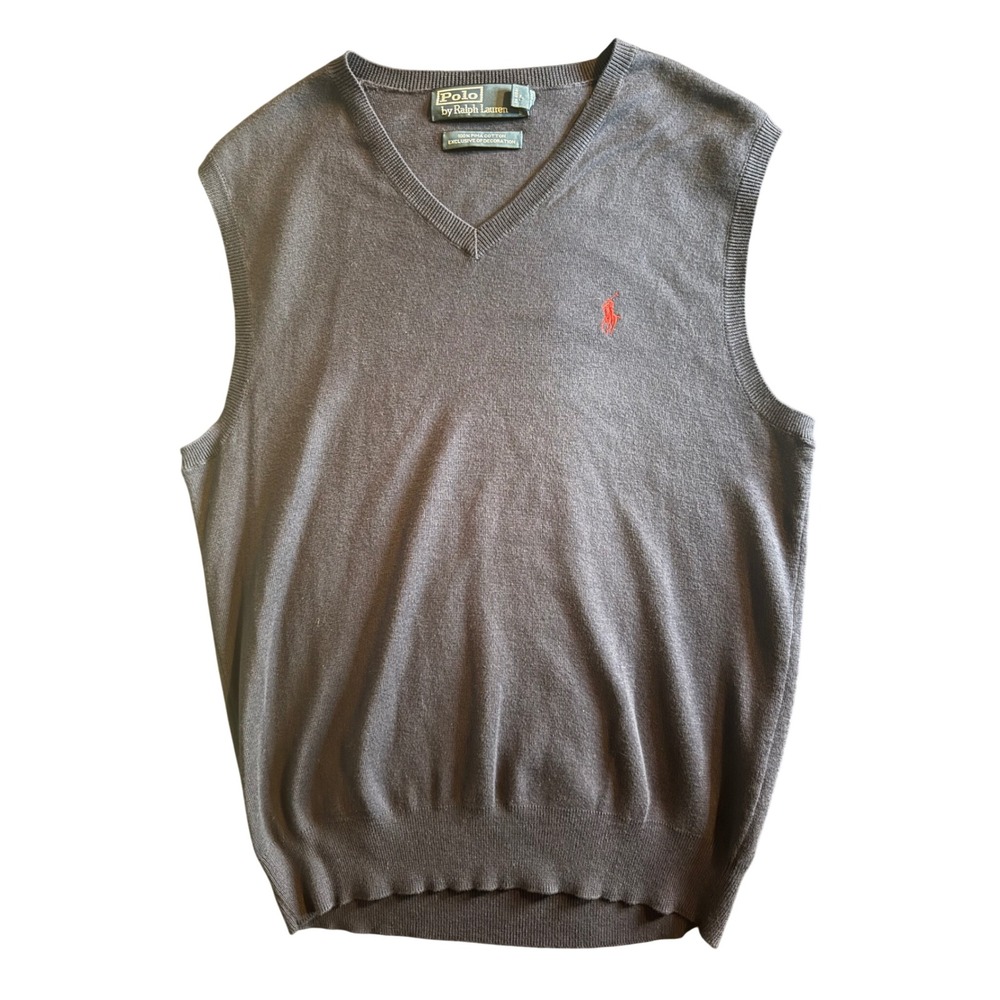 Polo Ralph Lauren V-Neck Sweater Vest Mens S Navy Blue Pima Cotton Preppy